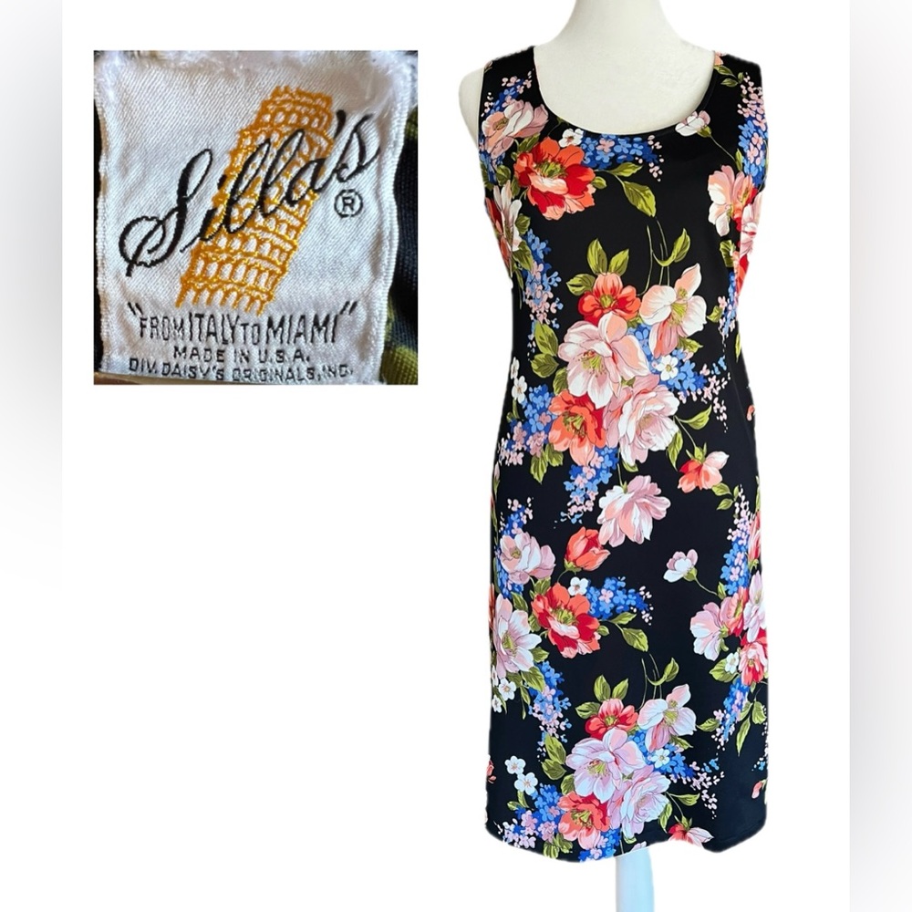 VTG 60s 70s SILLA’S Italy to Miami Floral Print Dress Garden Party USA-Made MCM
